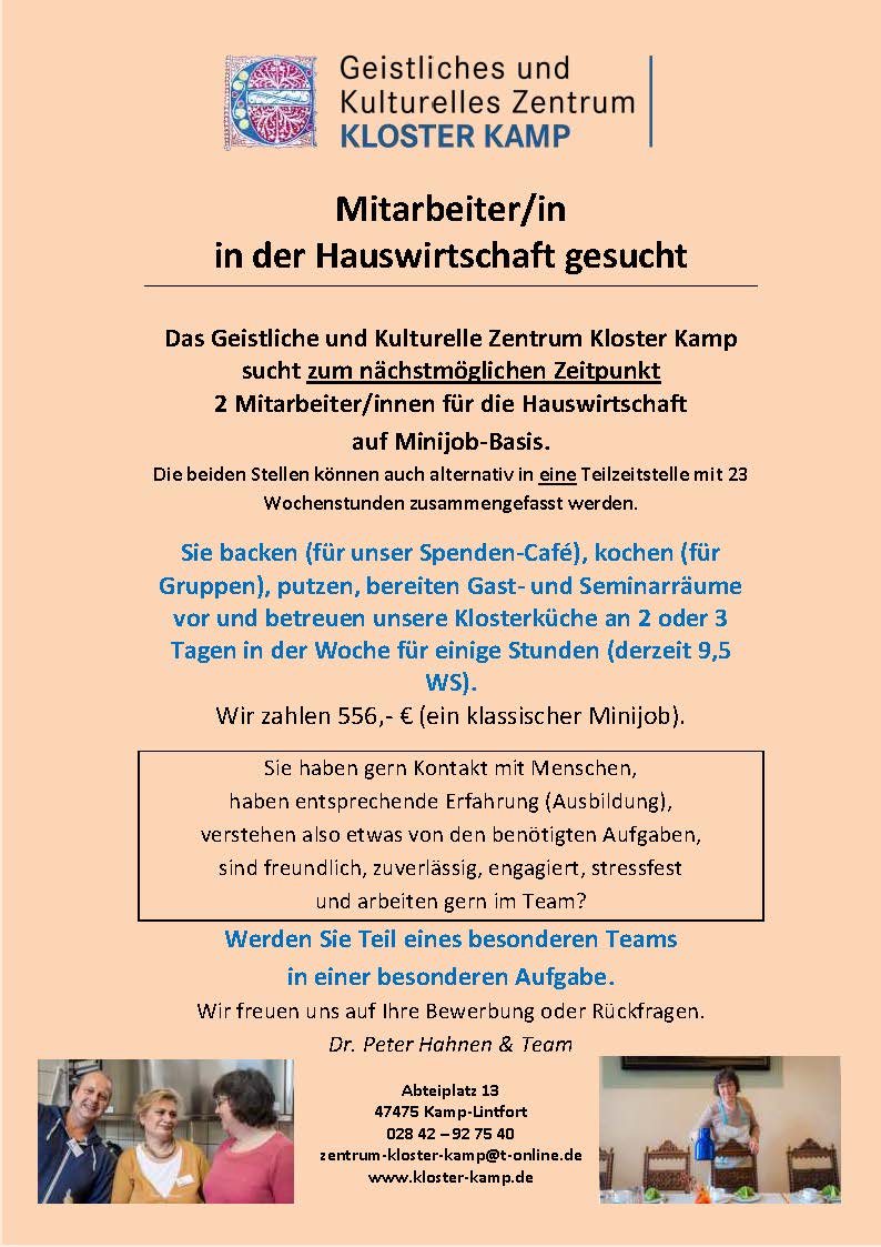 Ausschreibung Hauswirtschaft Kloster Kamp 5 2025